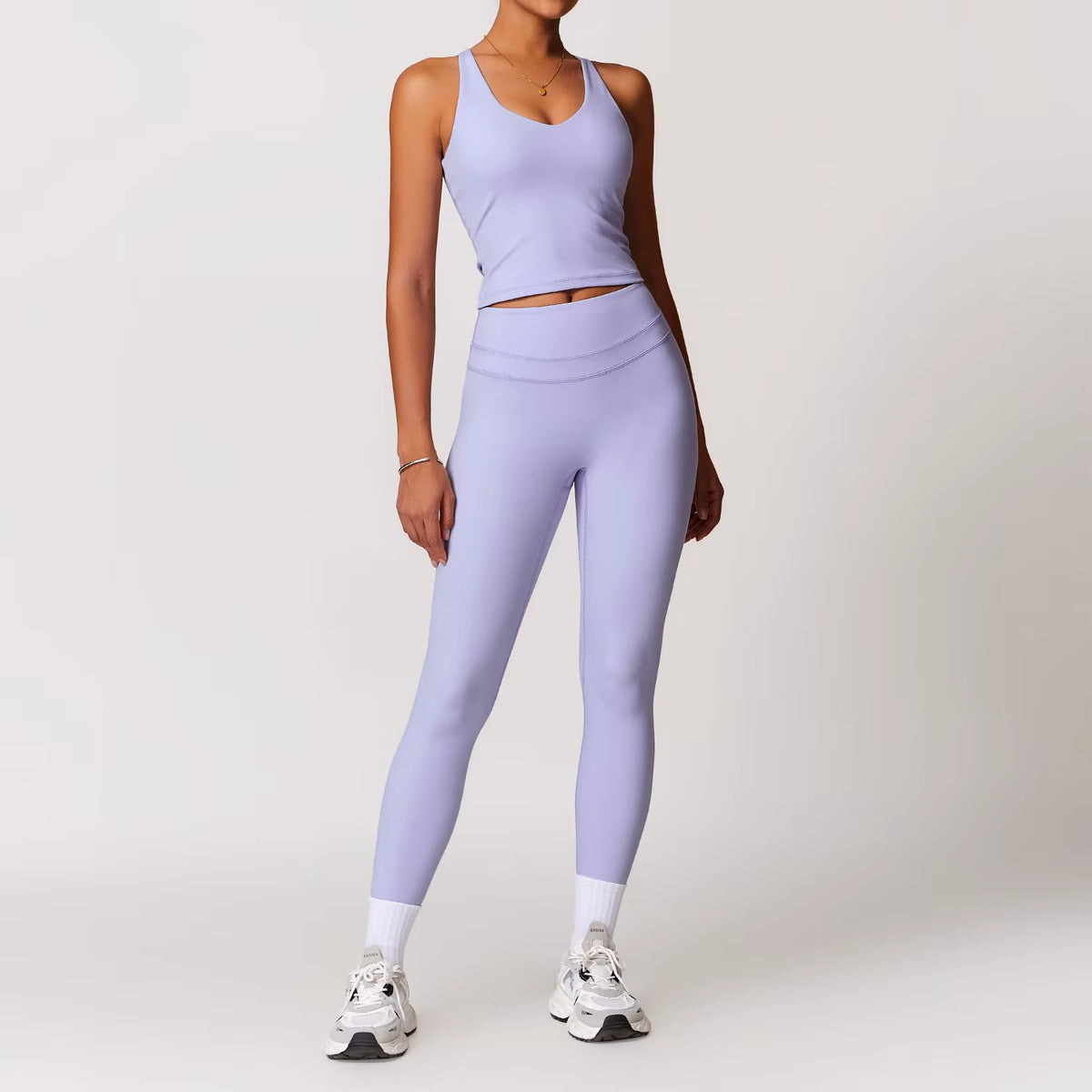 2-Piece Athleisure Outfit, V-Neck strappy Top & Wide Leg Pants, Breathable Workout Lounge Wear