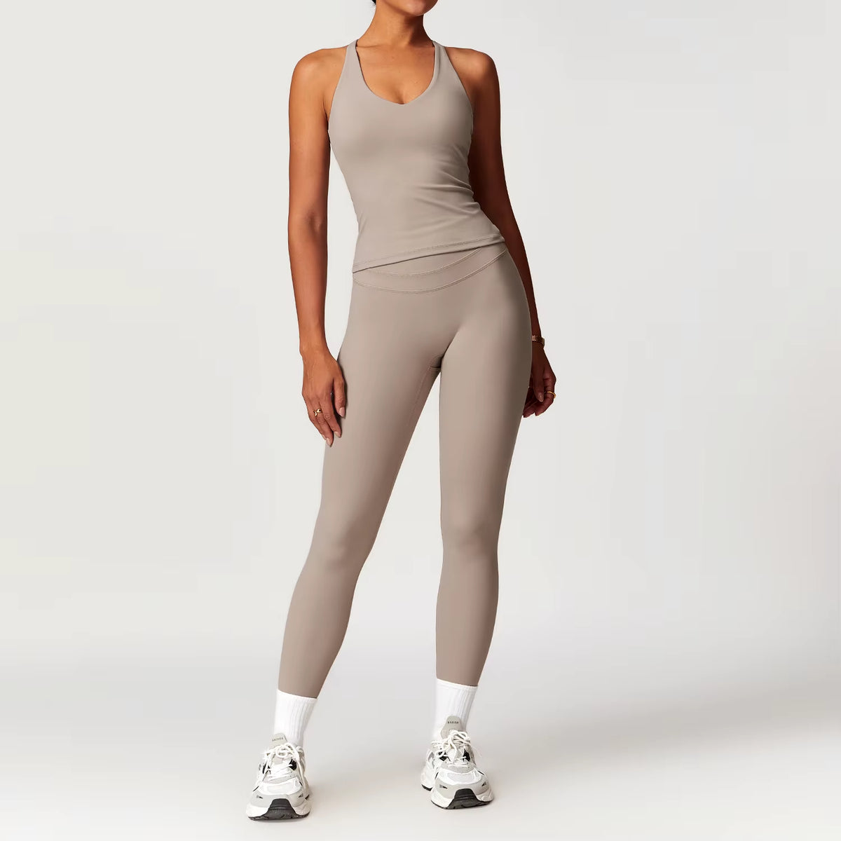 2-Piece Athleisure Outfit, V-Neck strappy Top & Wide Leg Pants, Breathable Workout Lounge Wear