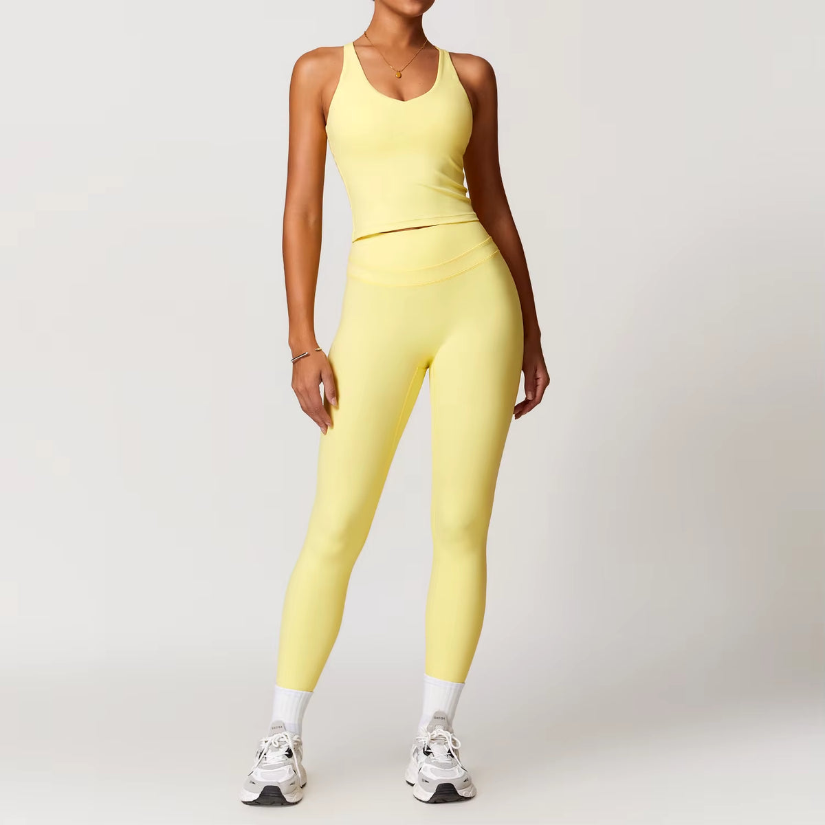 2-Piece Athleisure Outfit, V-Neck strappy Top & Wide Leg Pants, Breathable Workout Lounge Wear